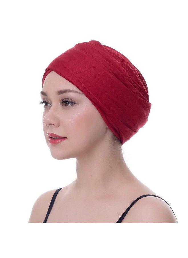 Ever Fairy - Turban Head Wrap Scarf,African Women' Soft Long Scarf Shawl Hair Bohemian Headwrap Stretch Headband Tie (Wine Red) - Image 1