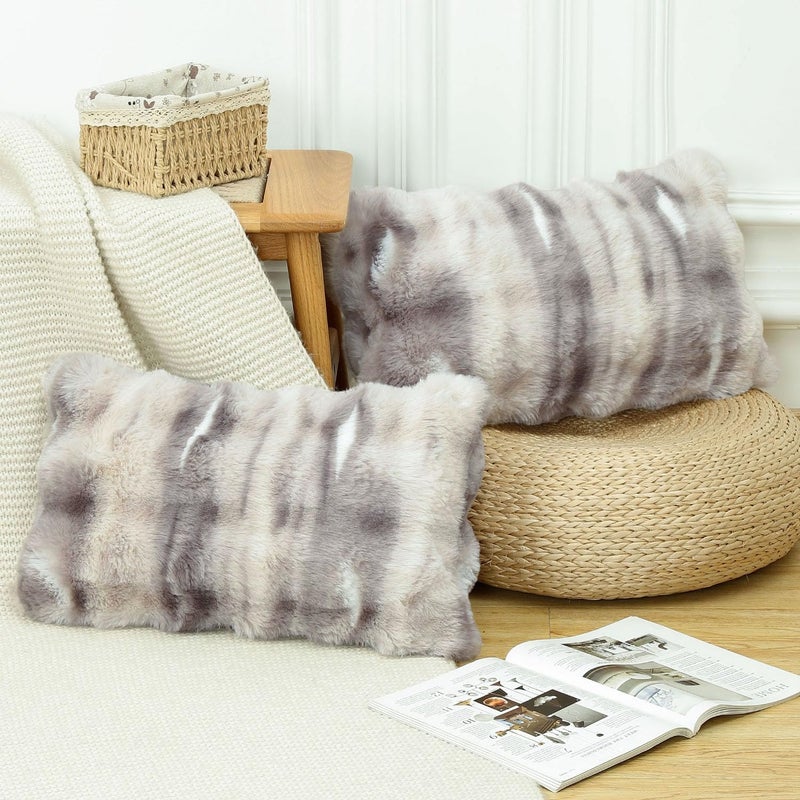MADIZZ Pack of 2 Thick Plush Wool Throw Pillow Covers 12x20 Inch Grey Taupe Soft Neutral Decorative Throw Pillows Accent Boho Cushion Covers for Couch Sofa Bedroom Pillow Shell - Image 2
