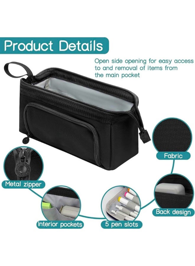 تشيس اب حافظة أقلام رصاص كبيرة السعة، حقيبة تخزين، حقيبة أقلام قرطاسية، منظم صندوق حامل مورد المكتب، حافظة بسحاب مع مقبض حمل لطلاب المدارس والمراهقين والفتيات والبالغين - أسود - Image 3
