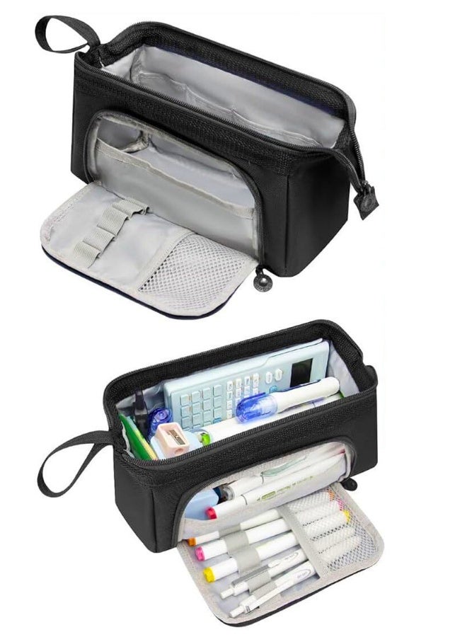 تشيس اب حافظة أقلام رصاص كبيرة السعة، حقيبة تخزين، حقيبة أقلام قرطاسية، منظم صندوق حامل مورد المكتب، حافظة بسحاب مع مقبض حمل لطلاب المدارس والمراهقين والفتيات والبالغين - أسود - Image 2