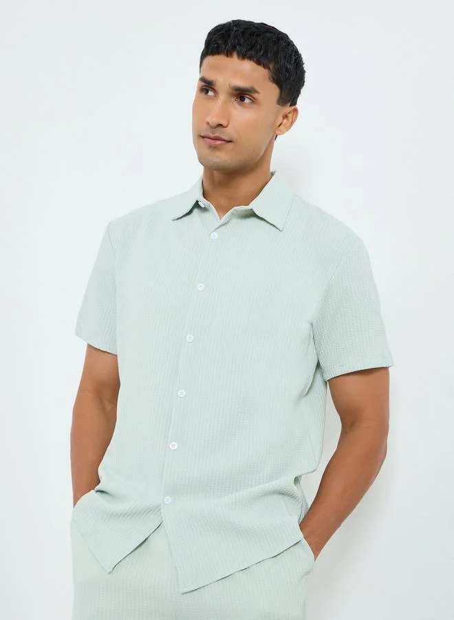 Take Two Men Textured Spread Collar Shirt and Pants Co-Ords