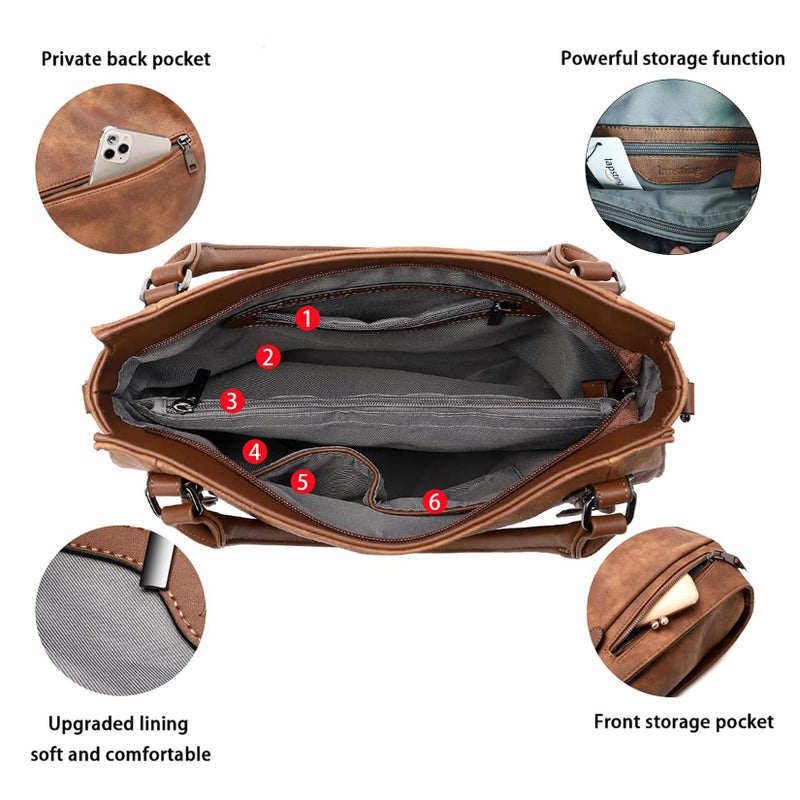 lapsting Hobo Handbags for Women Tote Bag Boho Crossbody Ladies Shoulder Purses Designer Faux Leather Brown 3PCS Set - Image 5