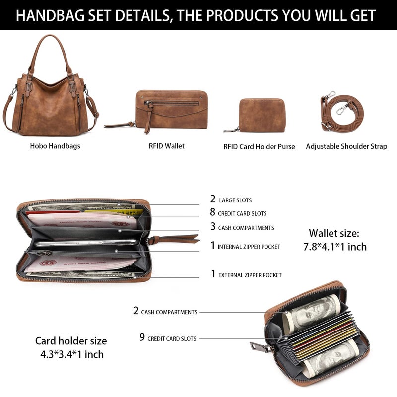 lapsting Hobo Handbags for Women Tote Bag Boho Crossbody Ladies Shoulder Purses Designer Faux Leather Brown 3PCS Set - Image 3