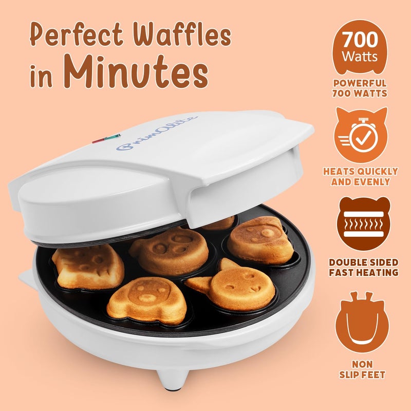Primalite Animal Waffle Maker- Make 7 Fun & Cool Panda, Cat, Dog, Tiger & Reindeer Shaped Waffles or Pancakes for Kids or Unique Gift Idea | Non-Stick | Electric Iron with Indicator Light- Frost White - Image 4