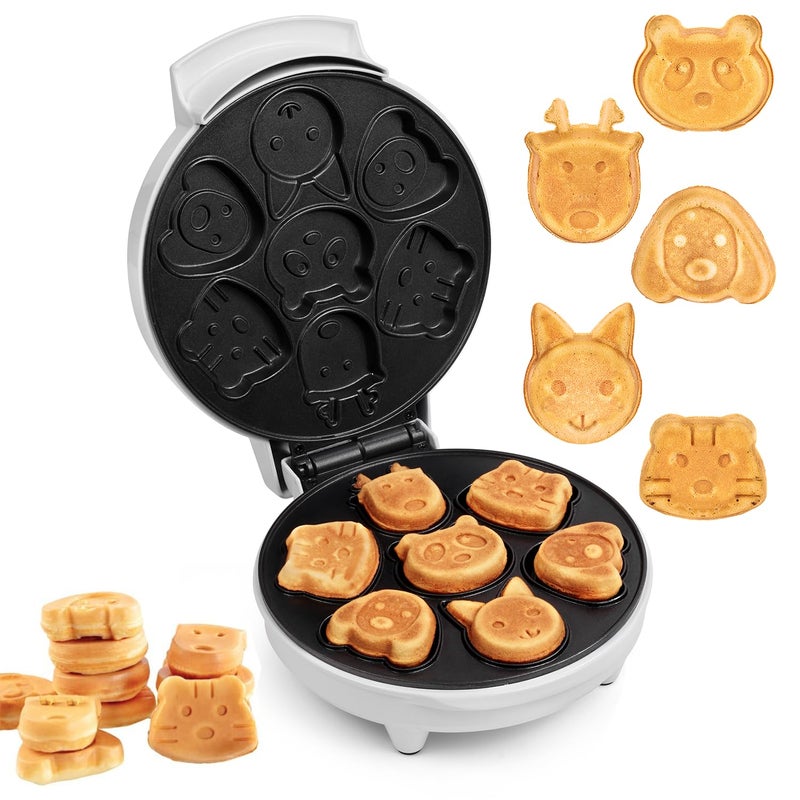 Primalite Animal Waffle Maker- Make 7 Fun & Cool Panda, Cat, Dog, Tiger & Reindeer Shaped Waffles or Pancakes for Kids or Unique Gift Idea | Non-Stick | Electric Iron with Indicator Light- Frost White - Image 1