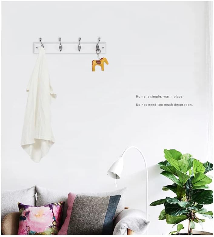 4 Hooks Wall Mounted Coat Rack White Wooden Board Hanger for Clothes Towels - Image 5