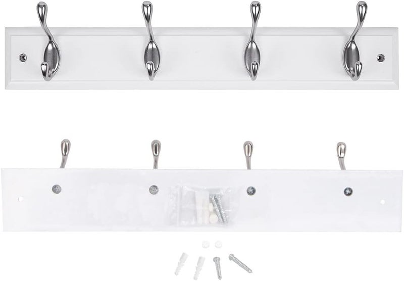4 Hooks Wall Mounted Coat Rack White Wooden Board Hanger for Clothes Towels - Image 4