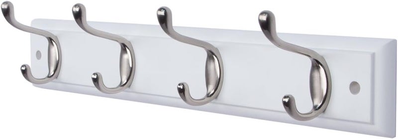 4 Hooks Wall Mounted Coat Rack White Wooden Board Hanger for Clothes Towels - Image 1