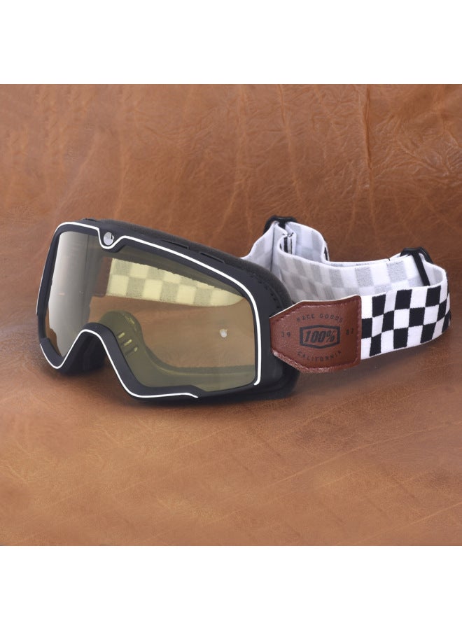 F21 Black Frame Plaid-yellow Spot Uv Motorcycle Retro Goggles Outdoor Riding Glasses Off-road Helmet Goggles Men And Women Locomotive Equipment