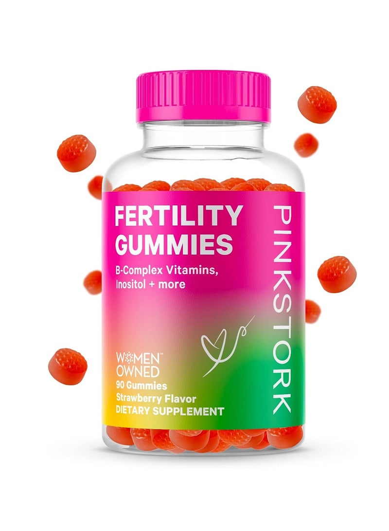 بينك ستروك علكات الخصوبة، تدعم الحمل وتوازن الهرمونات للنساء مع الإينوزيتول وحمض الفوليك وفيتامين ب6، مكملات الخصوبة قبل الولادة للنساء - الفراولة، 90 قطعة - Image 1