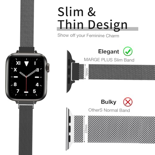 MARGE PLUS Slim Milanese Loop Compatible with Apple Watch Band for women 41mm 40mm 38mm 42mm 46mm 45mm 49mm 44mm, Stainless Steel Magnetic Mesh Strap work on iWatch Bands Series 11 10 9 8 7 6 5 4 3 & SE 3 2 1 - Image 2