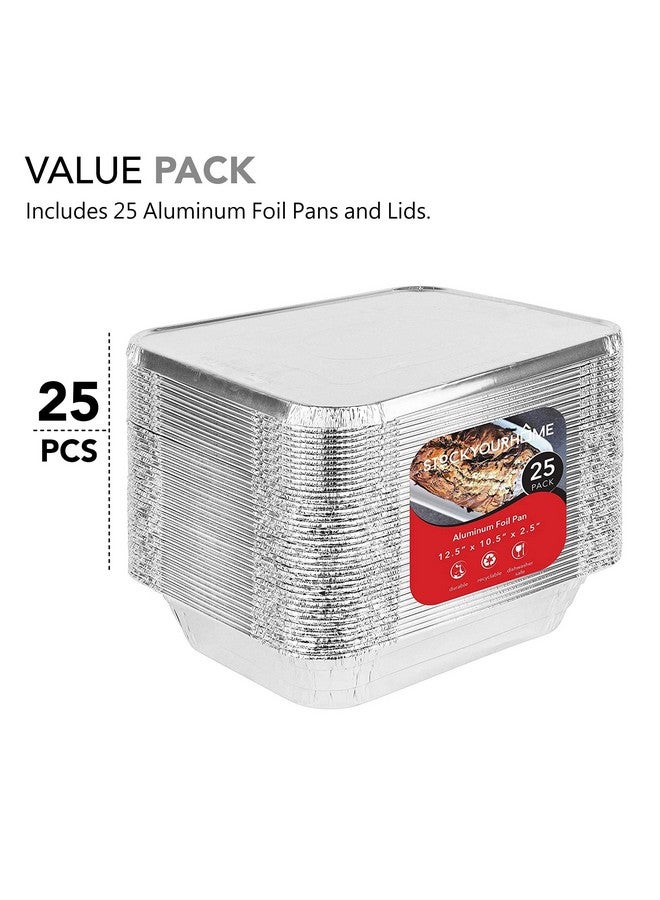 Stock Your Home Foil Pans with Lids - 9x13 Aluminum Pans with Covers - 25 Foil Pans and 25 Foil Lids - Disposable Food Containers Great for Baking, Cooking, Heating, Storing, Prepping Food Silver  - Image 3