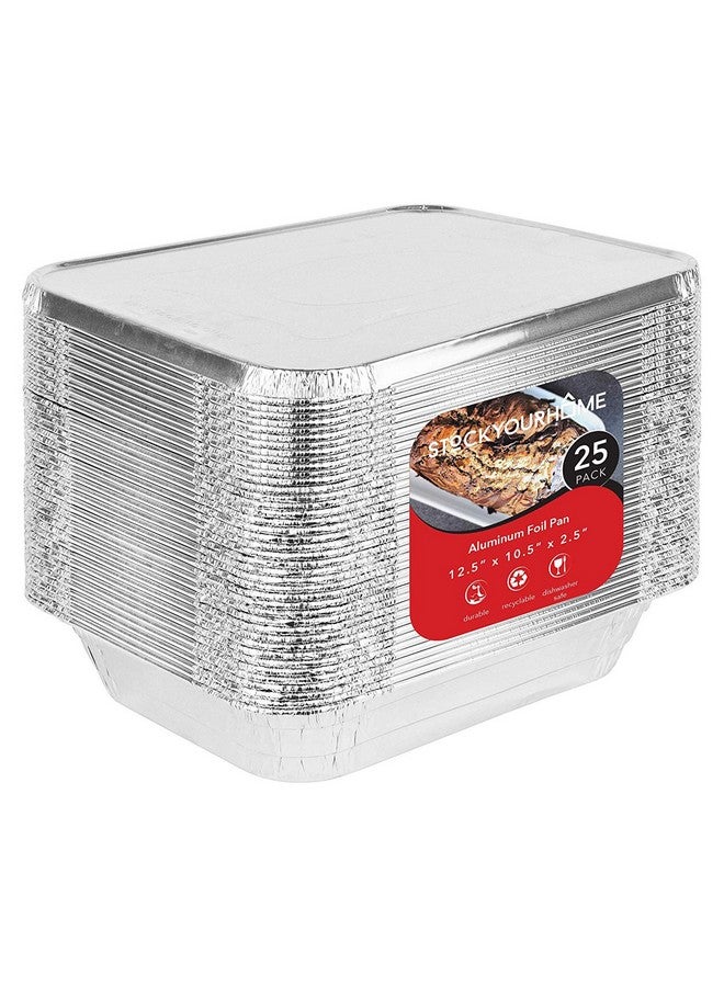 Stock Your Home Foil Pans with Lids - 9x13 Aluminum Pans with Covers - 25 Foil Pans and 25 Foil Lids - Disposable Food Containers Great for Baking, Cooking, Heating, Storing, Prepping Food Silver  - Image 1