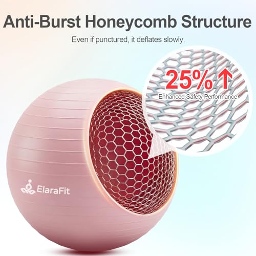 ElaraFit Anti Burst Large Exercise Ball for Yoga Non Slip Pilates Ball with Pump 550 lbs Capacity for Pregnancy, Fitness Size L 23 to 26 inches, About 58 to 65cm (Pink) - Image 3