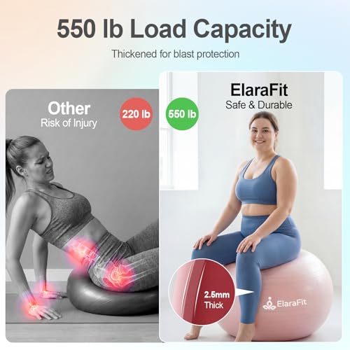 ElaraFit Anti Burst Large Exercise Ball for Yoga Non Slip Pilates Ball with Pump 550 lbs Capacity for Pregnancy, Fitness Size L 23 to 26 inches, About 58 to 65cm (Pink) - Image 4