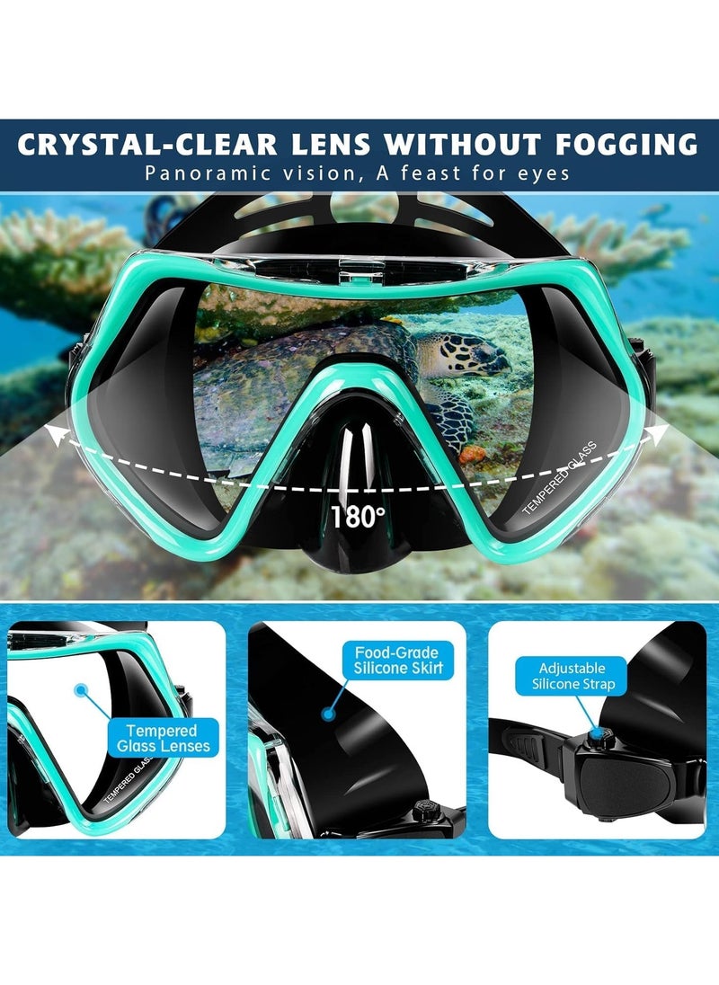 Halamine Mask Fin Snorkel Set, Travel Size Snorkeling Gear for Adults with Panoramic View Anti-Fog Mask, Trek Fins, Dry Top Snorkel and Gear Bag for Swimming Training, Snorkeling Kit Diving Packages  - Image 5