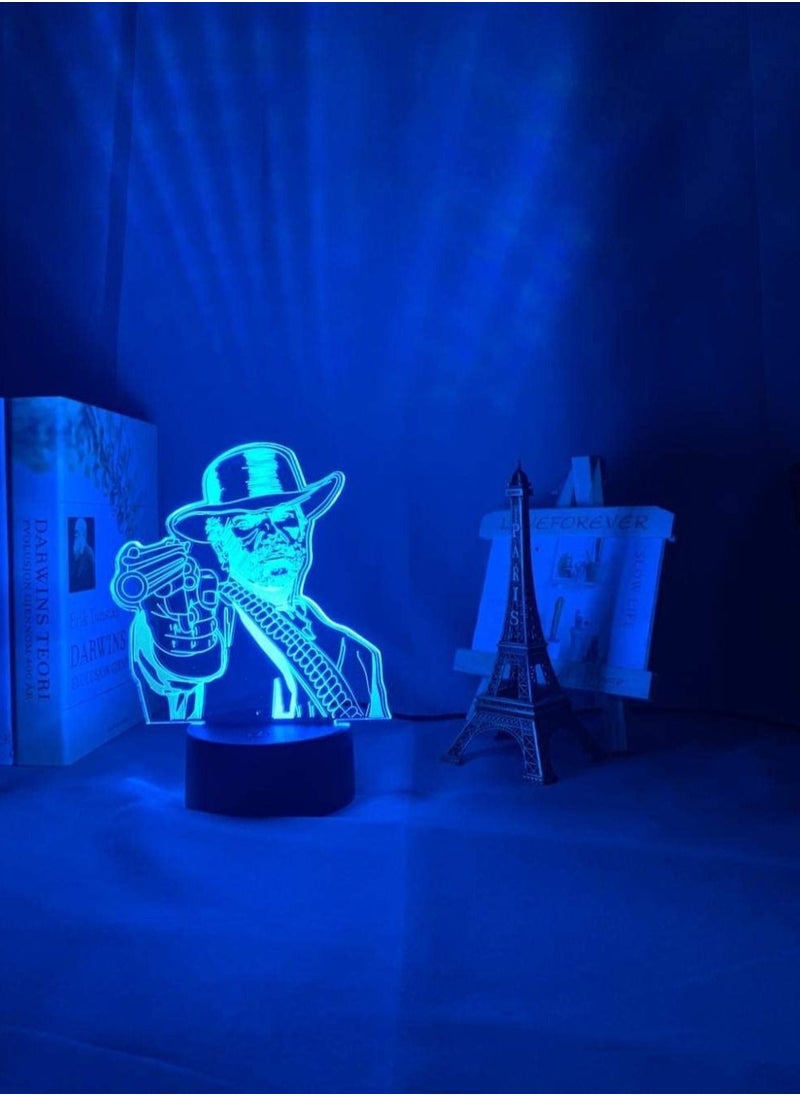 althiqahkey - 3D Multicolor Night Light Illusion Decoration Gifts EID Arthur Morgan Figure Kids LED Night Light Game Red Dead Redemption 2 Gift Acrylic 3D Lamp for Room Decor Nightlight - Image 1