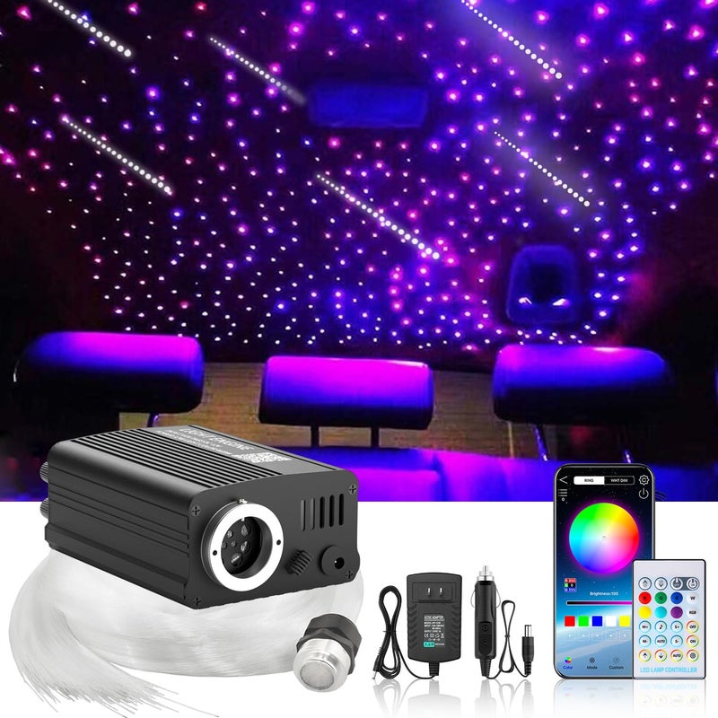 Twinkle Meteor Starlight Headliner Kit for Car 003in x 98ft 750 Strands for Ambient Interior Decor 16W RGBW Fiber Optic Star Light Engine 200 White Shooting Stars
