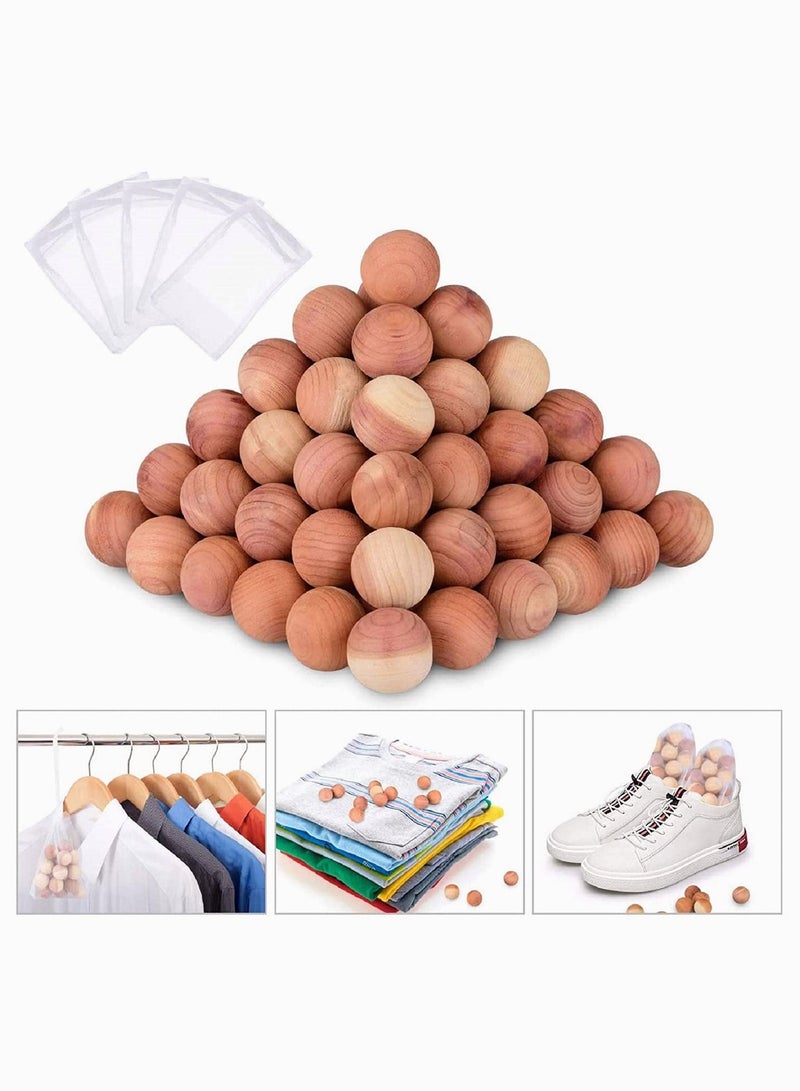 Cedar Balls, Natural Aromatic Red Cedar Wooden Moth Balls Anti Moth Freshener & Deodoriser for Wardrobes Clothes Storage Drawer Wardrobe Freshener Accessories with 5 Satin Bags (30Pcs) - Image 1