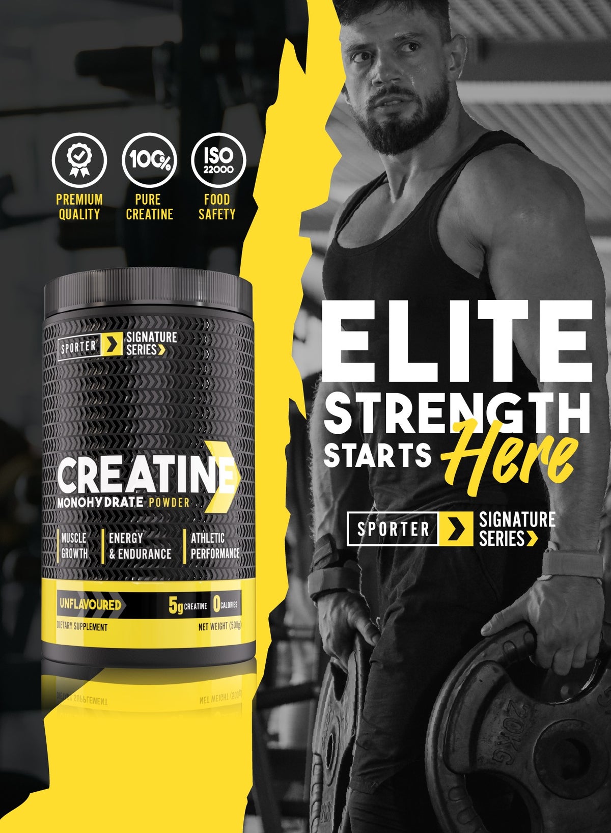 Sporter Creatine Monohydrate Powder – 500G, 100 Servings | Pure Micronized Creatine For Muscle Growth, Strength & Recovery | Unflavored, Easy To Mix | Workout Supplement For Men & Women