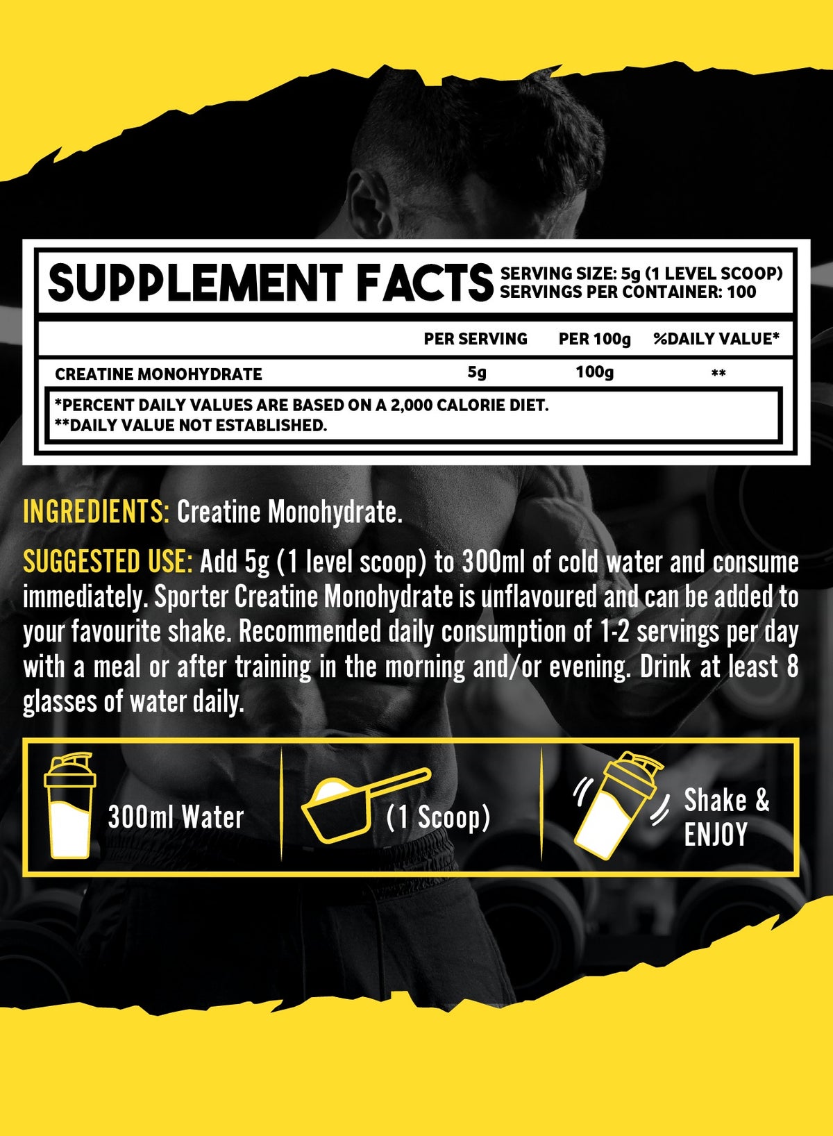 Sporter Creatine Monohydrate Powder – 500G, 100 Servings | Pure Micronized Creatine For Muscle Growth, Strength & Recovery | Unflavored, Easy To Mix | Workout Supplement For Men & Women