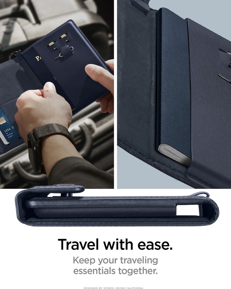 Spigen Life for Passport Card Cover Holder with RFID Blocking Technology Wallet Travel Documents Organizer Protector Accessories, SIM Card Pin Included - Navy Blue - Image 2