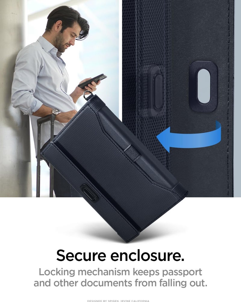 Spigen Life for Passport Card Cover Holder with RFID Blocking Technology Wallet Travel Documents Organizer Protector Accessories, SIM Card Pin Included - Navy Blue - Image 5