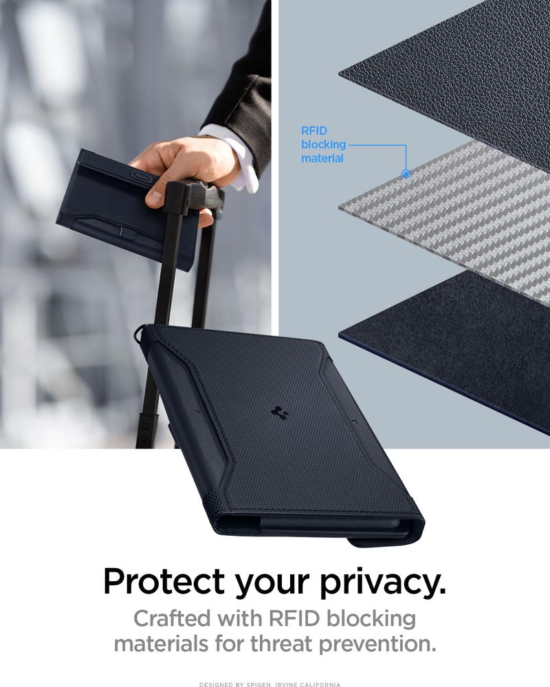 Spigen Life for Passport Card Cover Holder with RFID Blocking Technology Wallet Travel Documents Organizer Protector Accessories, SIM Card Pin Included - Navy Blue - Image 4