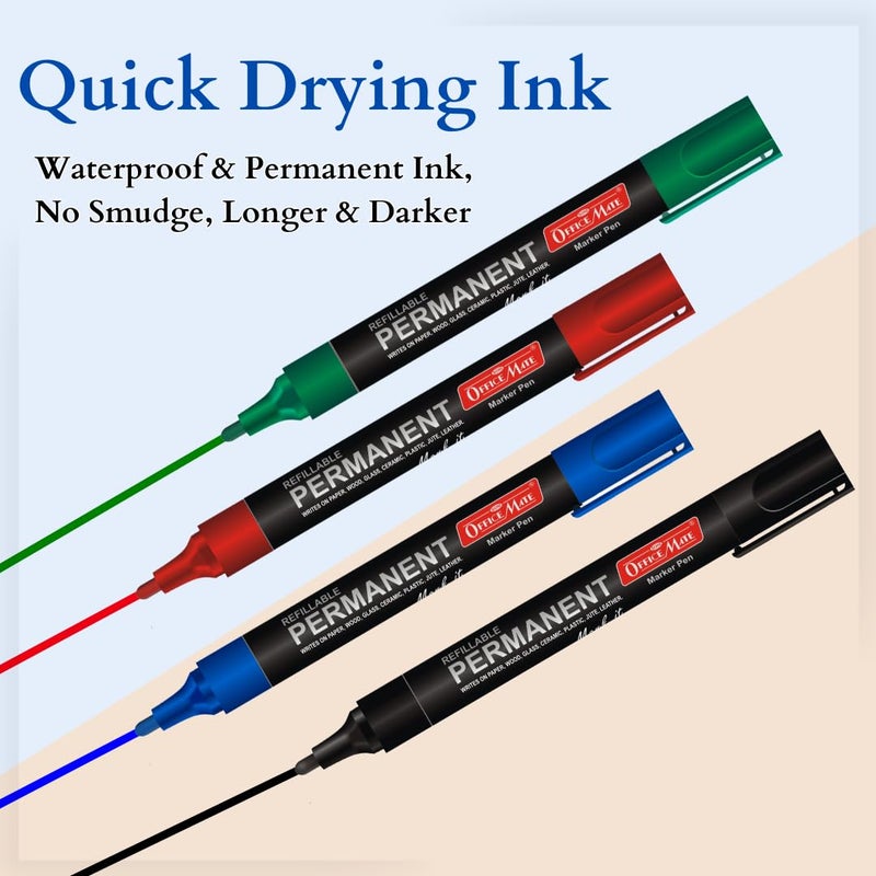 Office Mate Soni Officemate Permanent Combo (4 Permanent Markers + Permanent Markers Ink) - Image 2