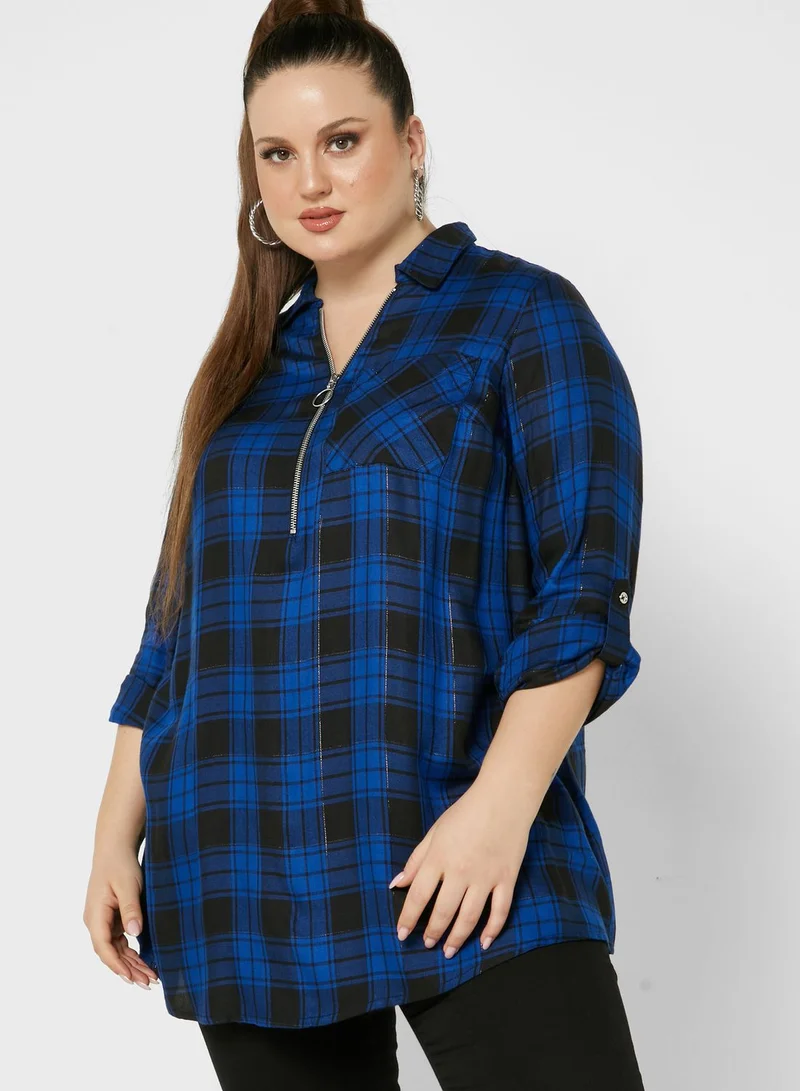 Yours Clothing Zip Neck Check Shirt