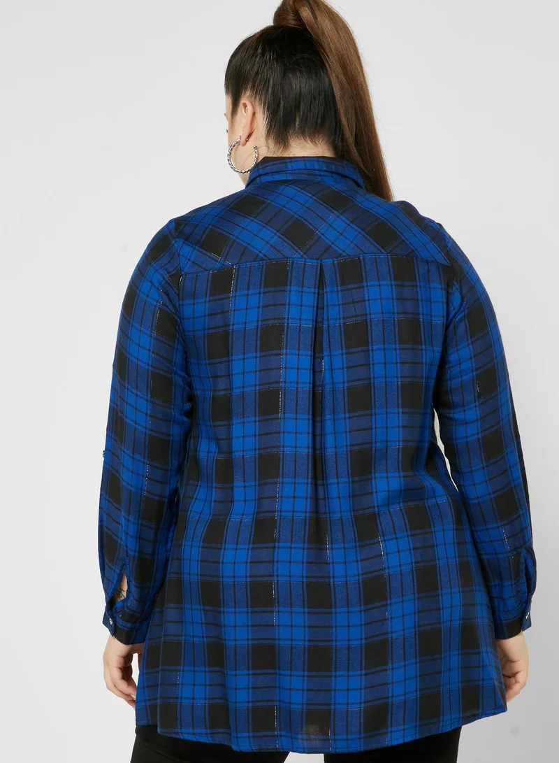 Yours Clothing Zip Neck Check Shirt