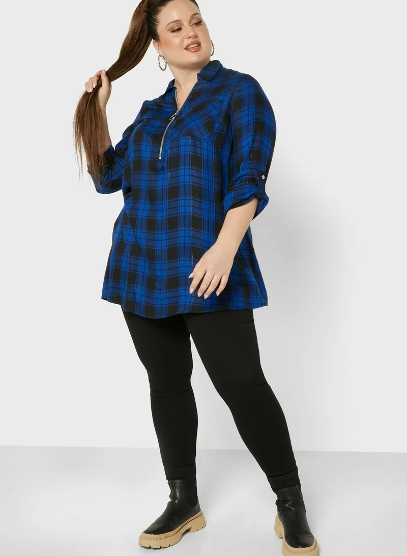 Yours Clothing Zip Neck Check Shirt