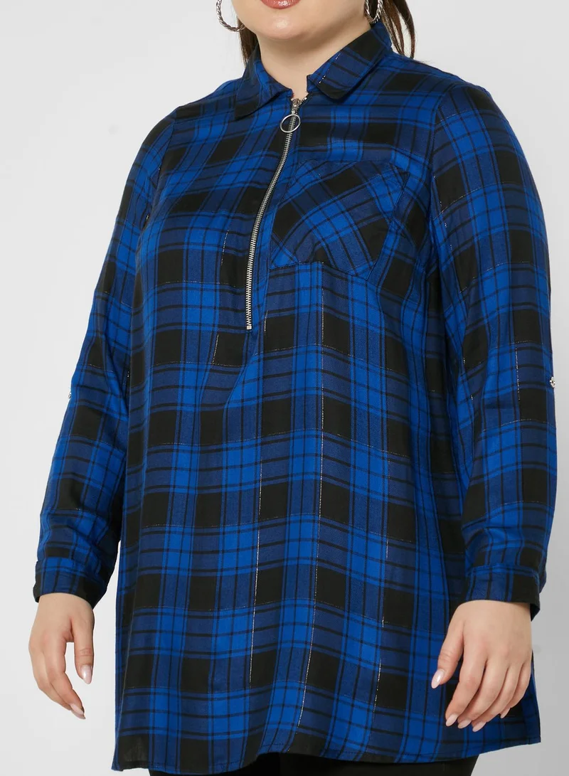 Yours Clothing Zip Neck Check Shirt