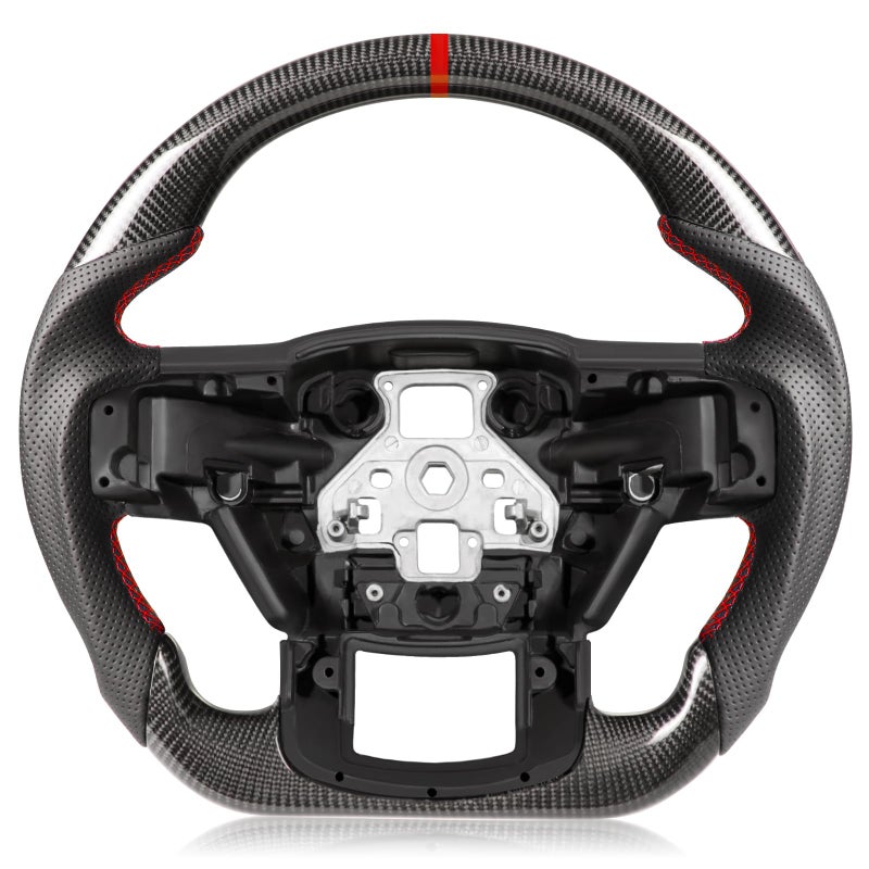 TESFEEL Carbon Fiber Steering Wheel for Ford F150 20152020 DShaped FlatBottom Perforated Nappa Leather Grip HandStitched for F150 Without Paddle Shifters Models