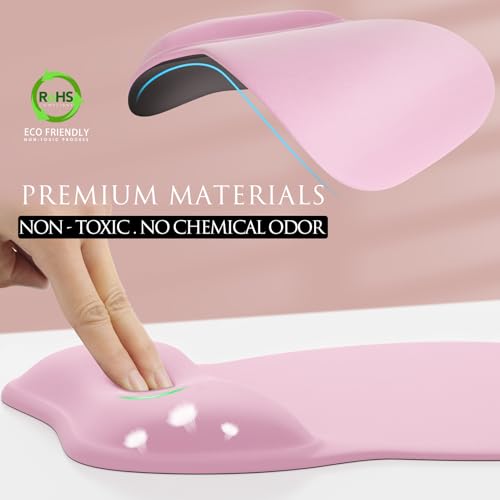 MROCO Ergonomic Mouse Pad with Gel Wrist Rest, Comfortable Mousepad with Smooth Wrist Support Surface and Non-Slip PU Base for Pain Relief, Computer, Laptop, Office & Home, 9.4 x 8.1 in, Pale Pink - Image 3