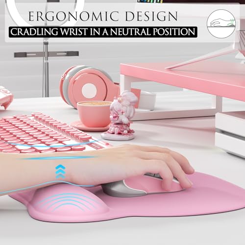 MROCO Ergonomic Mouse Pad with Gel Wrist Rest, Comfortable Mousepad with Smooth Wrist Support Surface and Non-Slip PU Base for Pain Relief, Computer, Laptop, Office & Home, 9.4 x 8.1 in, Pale Pink - Image 5