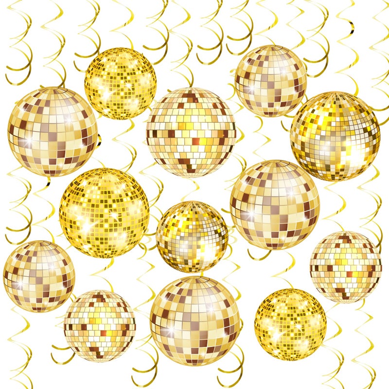 SPFYunion 54 Pieces Gold Disco Party Decorations Disco Ball Hanging Swirls 70s Party Hanging Swirls Ceiling Decor for Disco Fever Party 70s Hippie Birthday Party Favors Supplies - Image 1