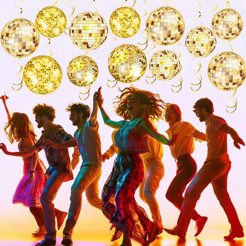 SPFYunion 54 Pieces Gold Disco Party Decorations Disco Ball Hanging Swirls 70s Party Hanging Swirls Ceiling Decor for Disco Fever Party 70s Hippie Birthday Party Favors Supplies - Image 3