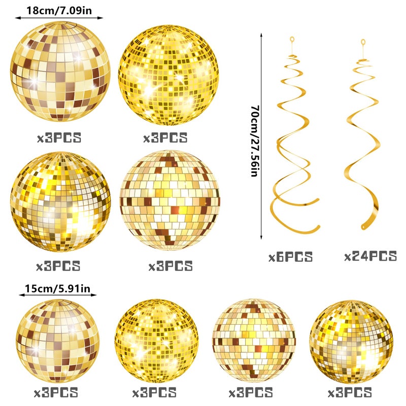 SPFYunion 54 Pieces Gold Disco Party Decorations Disco Ball Hanging Swirls 70s Party Hanging Swirls Ceiling Decor for Disco Fever Party 70s Hippie Birthday Party Favors Supplies - Image 2