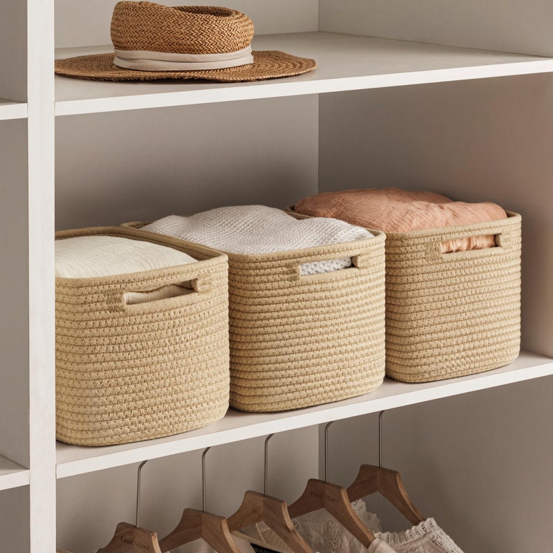UBBCARE 4 Pack Storage Baskets for Shelves, Baskets for Organizing, Cube Shelf Storage Bin with Handles, Woven Storage Basket, 13"L x 9"W x 7.5"H, Brown - Image 5