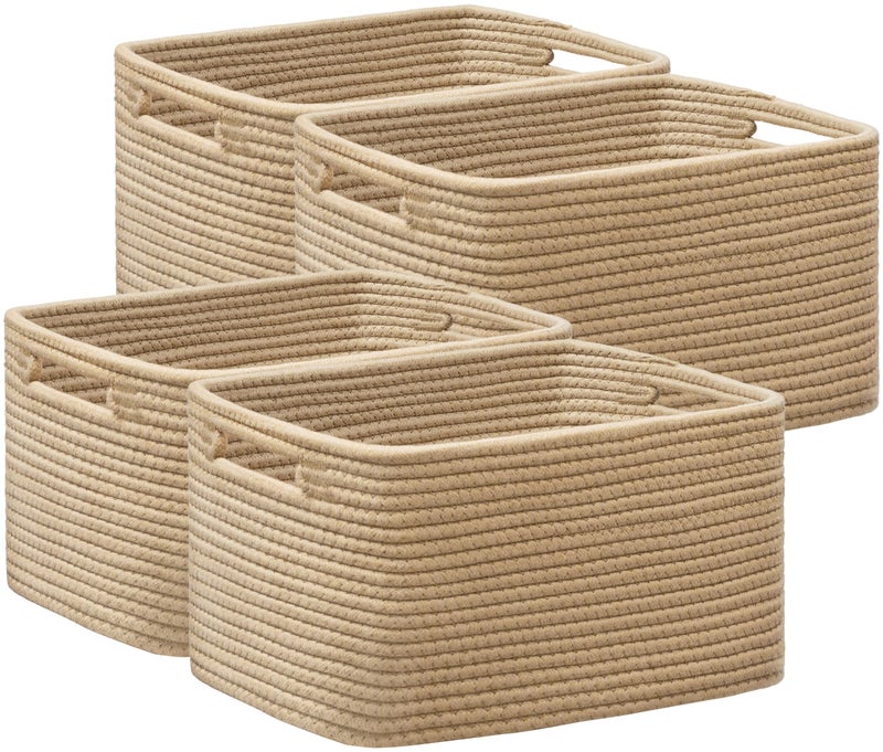 UBBCARE 4 Pack Storage Baskets for Shelves, Baskets for Organizing, Cube Shelf Storage Bin with Handles, Woven Storage Basket, 13"L x 9"W x 7.5"H, Brown - Image 1