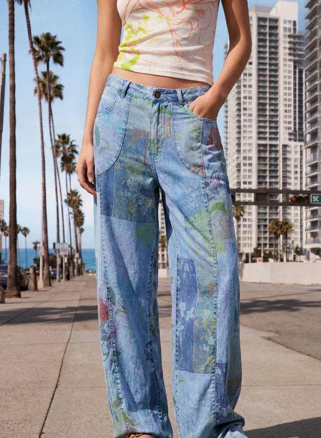 DESIGUAL Printed denim trousers