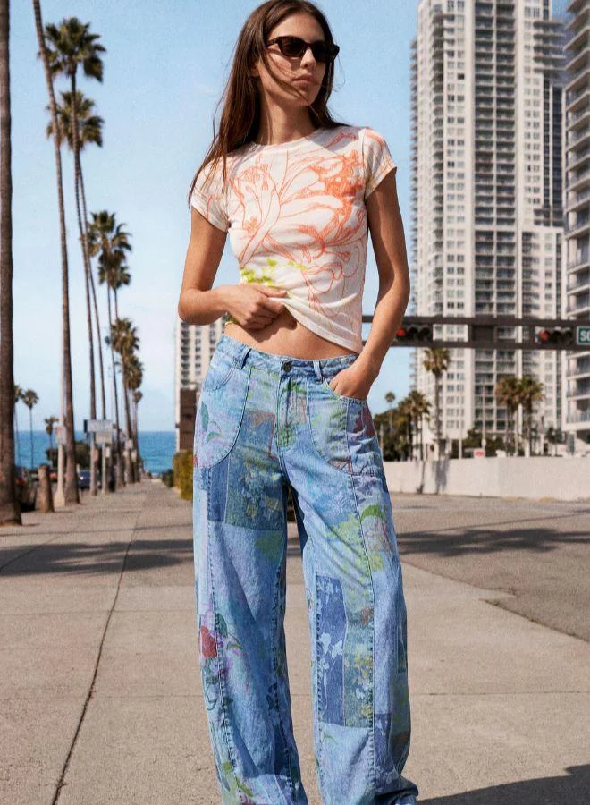 DESIGUAL Printed denim trousers