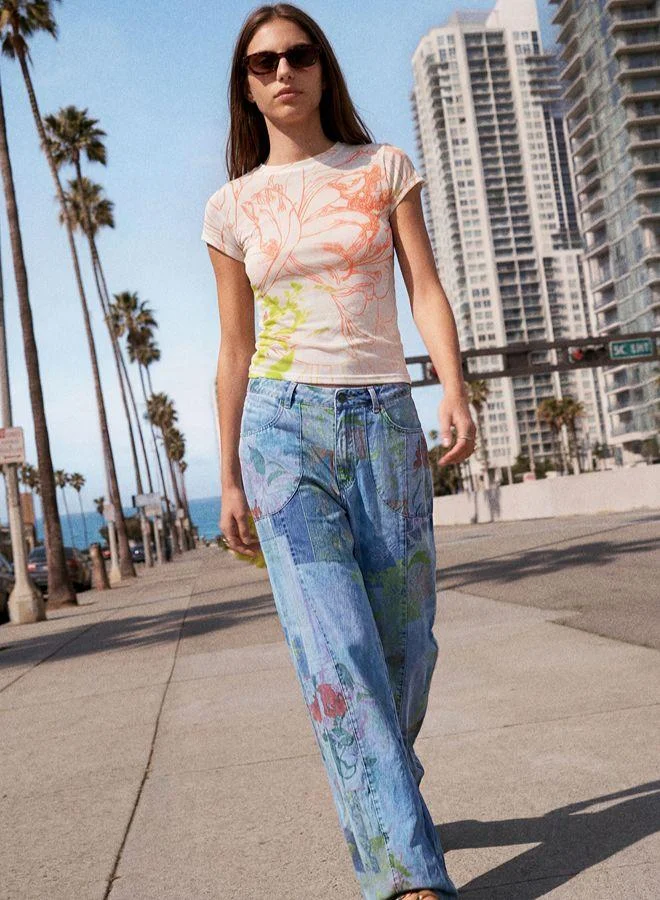 Desigual Blue Printed denim trousers for Women | Best Price UAE