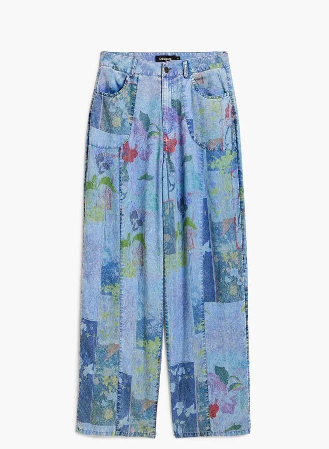 Desigual Blue Printed denim trousers for Women | Best Price UAE