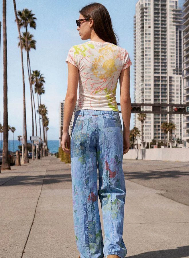 Desigual Blue Printed denim trousers for Women | Best Price UAE
