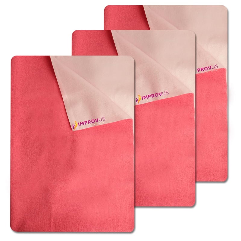 IMPROVUS Instadry AntiPiling Fleece Extra Absorbent Quick Dry Sheet for New Born Babies Cotton Bed Protector Mattress Reusable Waterproof Baby Cot Sheet for Toddler Infant Pink Pack of 3