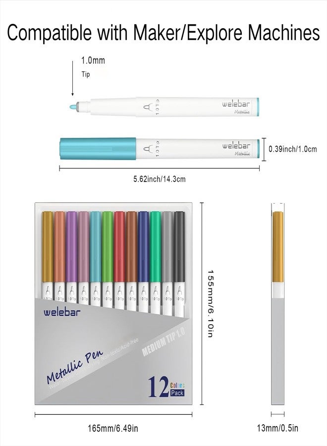 Welebar 12 Pack Metallic Pen Set, Compatible with Cricut Maker 3/Maker 4/Maker/Explore 3/Explore 4/Air 2/Air, Metallic Ink Markers for Writing, Drawing, Invitations, Envelope, DIY Crafts - Image 2