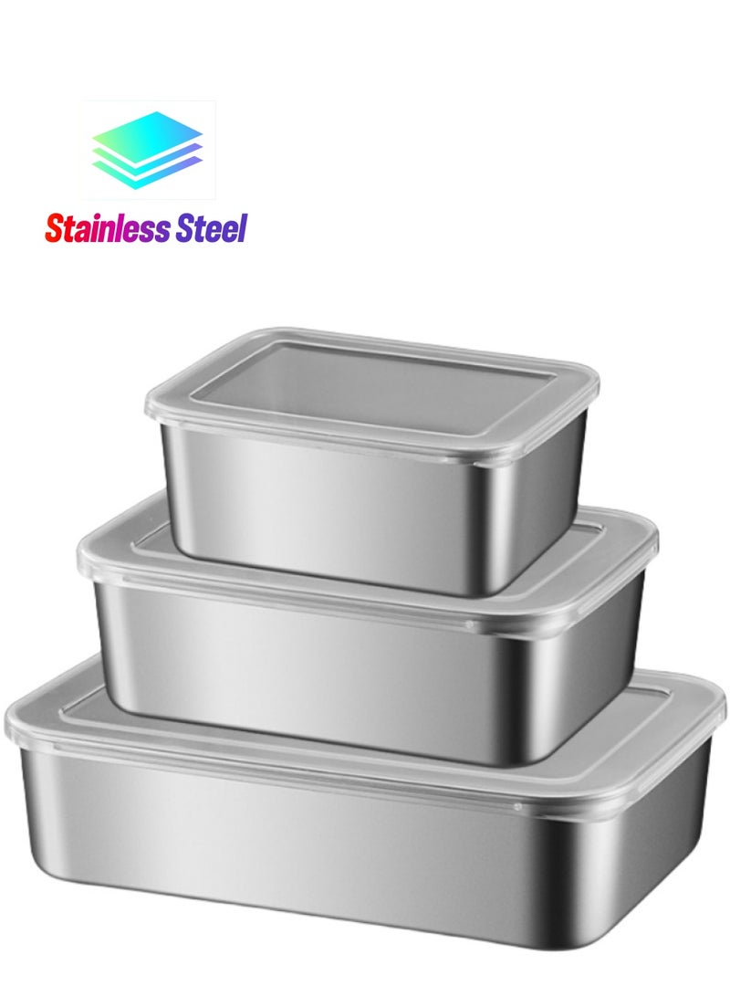 XiuWoo 3-Piece Electrolytic Process Stainless Steel Food Containers Set Food Packaging Boxes Lunch Boxes 600ML/1000ML/1600ML - Image 1