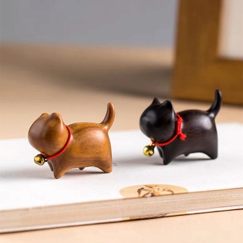 Sandalwood Kitten Playing With Mini Kitten Cute Healing Simple Gift Wen Chuang Handmade Ornaments Desktop - Image 2
